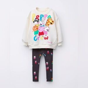 Zara Kids Peppa Pig Cream Top and Black Leggings